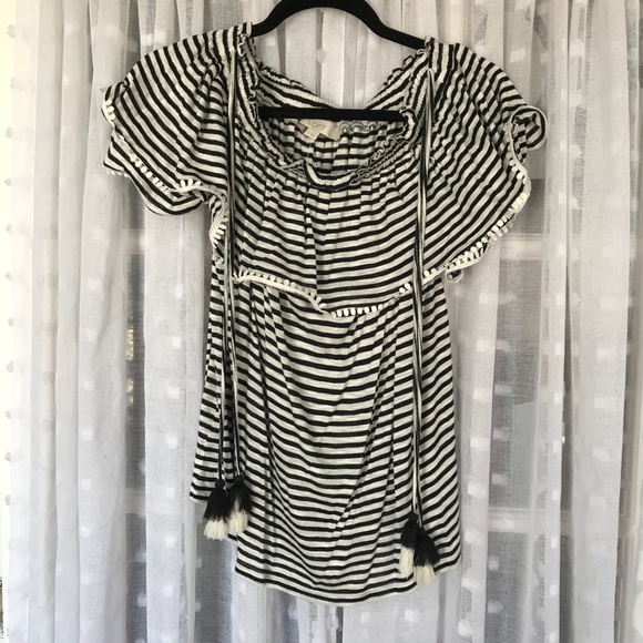 LOFT Striped Pom Pom Off the Shoulder Top NWT - Picture 4 of 8